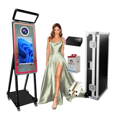 Imagem de Cabine fotográfica espelhada mágica de 101,6 cm, máquina de cabine fotográfica portátil com tela sensível ao toque de 54,6 cm, mini PC integrado com impressão instantânea, para festas de casamento e