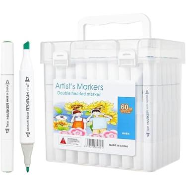Imagem de Caneta Marcador Para Colorir Desenho Profissional 60 Cores Conjunto De Canetinhas Pontas Duplas Codificados por Cores Vivas para Desenho