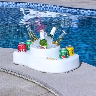 Imagem de Cooler Flutuante com Porta-Copos para Piscina e Praia, Plástico Polietileno, Térmico com Parede Dupla, Proteção UV, 15 x 52 x 29cm, Branco