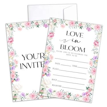 Imagem de DRWJPAT Convites para chá de panela, convites de chá de casamento floral rosa, suprimentos de festa de festa de noivado para banquete para casal, 25 cartões de preenchimento com envelopes -A12