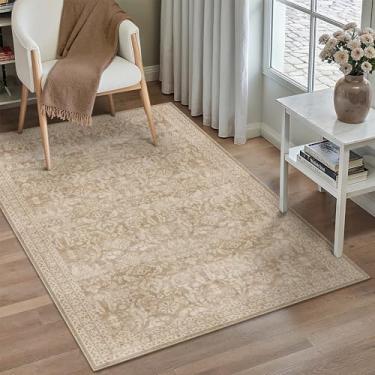 Imagem de PureCozy Tapete de área de 7,5 x 12,5 cm, lavável, para escritório, para uso interno, antiderrapante, pequeno, camada baixa, fino, quarto, cozinha, marrom claro, decoração retrô, sala de estar, sala