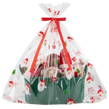 Imagem de OIAHOMY Cesta de tecido, cesta de presente vazia com sacos de presente e fitas, cestas de corda para chás de bebê, cestas de armazenamento com alças para berçário, organizador de brinquedos para