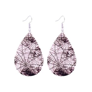 Imagem de BOOZIQ Brincos de Halloween para mulheres, brincos de teia de aranha gótica, de couro sintético, pingente de gota, brinco de bruxa, baile de Halloween, bijuterias, acessórios de emoção, Large, Couro