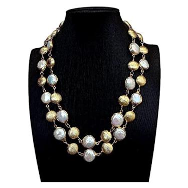 Imagem de Acessórios de moda, moeda branca cultivada em água doce, pérola, colar de contas escovadas, vários fios, joias de estilo luxuoso
