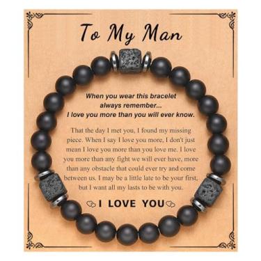 Imagem de Pulseira To My Man Love Gifts for Him Dad Husband Brother Son Grandpa Lava Stone Bead Bracelet with Card, Medium, Latão, Sem Pedra Preciosa