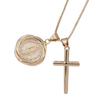 Imagem de Colar Com Pingente De Cruz E Crucifixo Da Virgem Maria,Cor Prata Para Mulheres