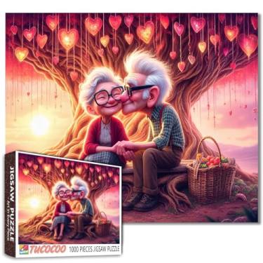 Imagem de Quebra-cabeça para casais de idosos, 1000 peças, beijo doce sob a árvore, quebra-cabeça para adultos, arte do dia dos namorados, quebra-cabeça familiar fácil para noites de jogos, decoração de parede