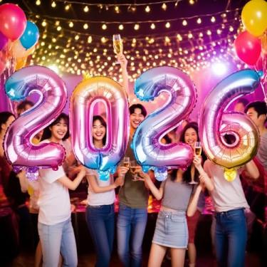 Imagem de 51 cm Feliz Ano Novo 2026 Balões de alumínio Hello Letter Balloon Banner Guirlanda Decorações de Natal Ano Novo (rosa gradiente)