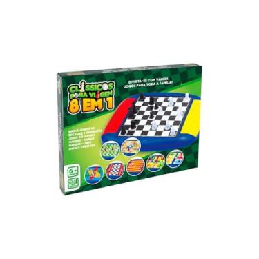 Imagem de Jogo 8 em 1 Infantil e Familiar – Xadrez, Damas, Ludo, Gamão, Trilha, Jogo da Velha, Dominó – Tabuleiro Portátil 22x18cm, Educativo, Estratégia, Viagem, Reuniões e Diversão em Grupo