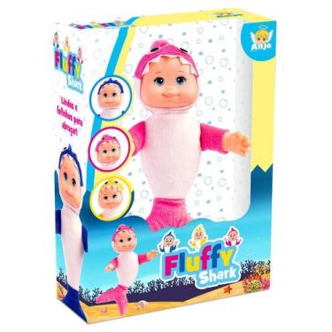 Imagem de Boneca Pano Infantil Fluffy Shark Amarelo 35Cm Brinquedos - Brinquedos