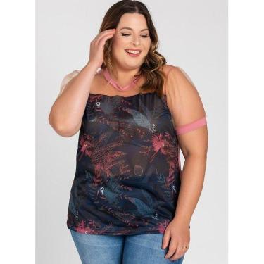 Imagem de Blusa Feminina Plus Size Detalhe Tule Sublimado Animal Print Visco Costas - Serena-Feminino