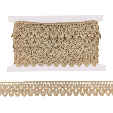 Imagem de letsinstyle Acabamento de renda metálica dourada de 5 metros, fitas de acabamento de renda Veneza, fita de borda bordada de camada dupla para fantasia de vestido de noiva com franjas de bolo