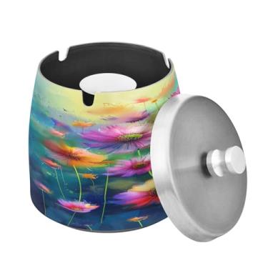 Imagem de Blueangle Cinzeiro de flores coloridas com tampa para cigarros, à prova de vento/chuva, aço inoxidável, sem fumaça, inodoro, cinzeiro para uso interno ou externo (12)