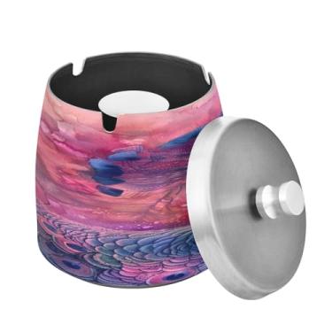 Imagem de Blueangle Cinzeiro de pavão aquarela com tampa para cigarros, à prova de vento/chuva, aço inoxidável, sem fumaça, inodoro, cinzeiro para uso interno ou externo (315)