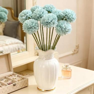 Imagem de 1 buquê de flores artificiais de hortênsia com hastes de flores de seda DIY decoração de mesa de jantar de casamento em casa, 29 cm (azul)