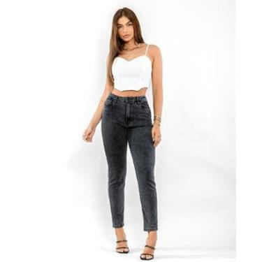 Imagem de CALÇA JEANS MOM FEMININA CINTURA ALTA BÁSICA COM ELASTANO 00201 38 VINTAGE UNICA-Feminino