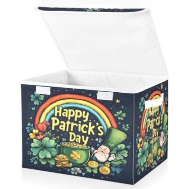 Imagem de Blueangle Caixas de armazenamento dobráveis 1 pacote, cestas de armazenamento de moedas de ouro arco-íris do dia de São Patrício com tampas e alça para casa, quarto, armário e escritório (145)