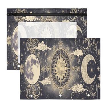 Imagem de Blueangle Bolsa para lápis de sol e lua para fichário de 3 anéis, 2 pacotes com bolsa de lápis com janela transparente para documentos com zíper para escritório (256)