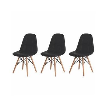 Imagem de Conjunto 3 Cadeiras Estofadas De Jantar Cozinha Charles Eames Botonê Captonê Preta