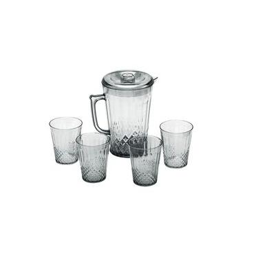 Imagem de Jarra Acrílico 1 Litro com 4 Copos Agua Suco Bebida Branco