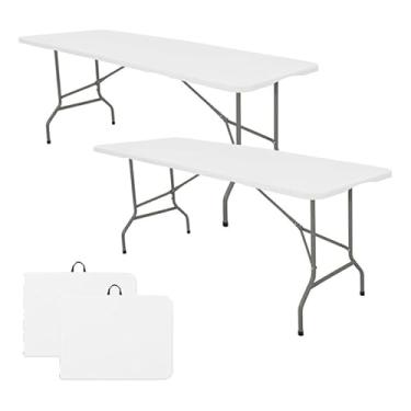 Imagem de Conjunto de mesa dobrável portátil de 1,80 m (2 peças) — Dobra-se em uma maleta com alça de transporte, adequada para acampamentos, jardins ou reuniões familiares, fácil de transportar (1 MESA)