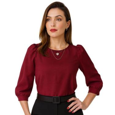 Imagem de Blusa Social Feminina Manga 3/4 Bufante Camisa Elegante - MADALIH Loja