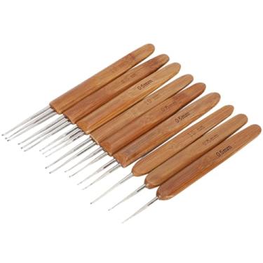 Imagem de Luqeeg Ferramentas de tricô de Cabelo Com Cabo de Bambu, Conjunto de Gancho de crochê Dreadlock de Aço Inoxidável de para Cabeleireiros, 9 Peças