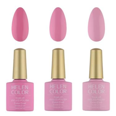Imagem de HELEN COLOR Kit 3 Esmaltes em Gel UV/LED 10ml Cada Frasco Secagem Rápida Alta Durabilidade Acabamento Brilhante (Rosa Claro)