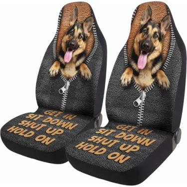 Imagem de GENANY Pastor alemão 2 capas dianteiras de assento de carro para carro, caminhão, sedan, SUV, protetores de assento automotivos duráveis, presentes fofos de carro, capas de cadeira balde respiráveis