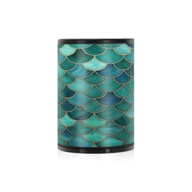 Imagem de Wassud Cinzeiro de carro de liga de alumínio padrão de pele de sereia com tampa cinzeiro de carro à prova de cheiro à prova de vento cinzeiro de viagem para SUV caminhão escritório casa