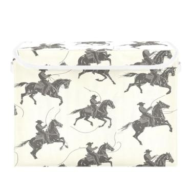 Imagem de CEBUGI Caixotes de armazenamento com tampas, caixa de armazenamento de tecido dobrável, silhuetas de caubói em cubos a cavalo caixas organizadoras para armário de casa prateleiras de quarto 40 x 30 x