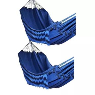 Imagem de Kit Com 2 Rede Descanso Dormir Casal Resistente Grande Algodão Artesanal Premium(2 AZUL)