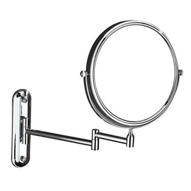 Imagem de Espelho de maquiagem prateado montado na parede espelho cosmético de 20 cm banheiro ampliação telescópica dobrável 3X espelho de beleza