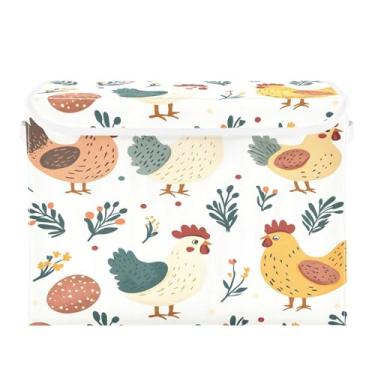 Imagem de CEBUGI Caixas de armazenamento com tampas, caixa de armazenamento de tecido dobrável, caixas organizadoras de cubos de galinhas e ovos fofos para armário de casa prateleiras de quarto 40 x 30 x 39 cm