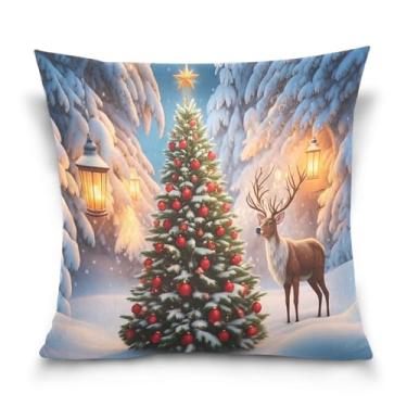 Imagem de Wassud Capa de almofada decorativa de árvore de Natal com neve 45,7 x 45,7 cm para sofá, sofá, casa, casa de fazenda, decoração de quarto