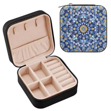 Imagem de YETTASBIN Caixa de joias mandala para adolescentes, meninas, mulheres, presente de aniversário, Natal, caixa de armazenamento portátil de couro PU, mini estojo de joias de viagem para colar, brincos