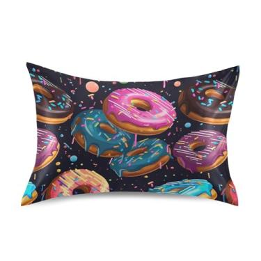 Imagem de xigua Fronha de cetim de desenho animado Donuts para cabelo e pele lavável na máquina almofada de cetim antiderrapante para cama padrão com fecho de envelope, 51 x 66 cm