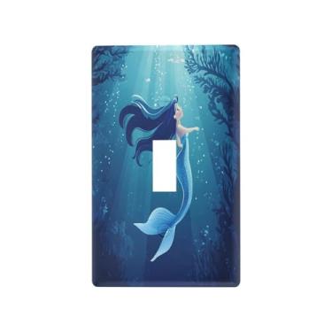 Imagem de Wassud Placa de cobertura para interruptor de luz, elegante, sereia, decorativa, capa de parede, placa de parede para tomadas elétricas, interruptor único, 11 x 6 cm