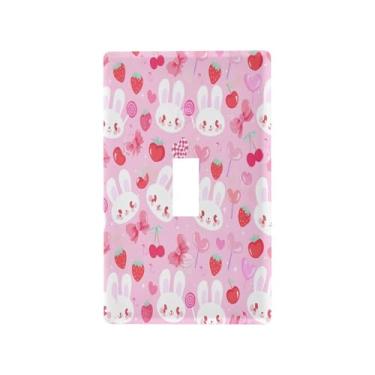 Imagem de Wassud Placa de cobertura de interruptor de luz coelho com tampas decorativas de morango, placa de parede para tomadas elétricas, interruptor único 11 x 6 cm