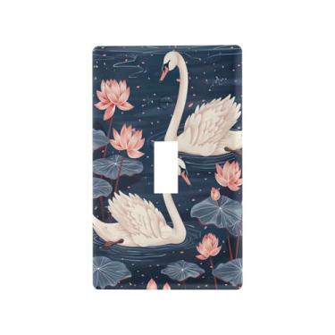 Imagem de Wassud Cisnes Brancos Placa de Cobertura de Interruptor de Luz Decorativa Capas de Parede para Tomadas Elétricas Interruptor Único 4,53 x 2,76 Polegadas