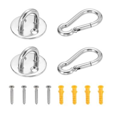 Imagem de PATIKIL M5 Ganchos de teto de aço inoxidável, placa de olho, 2 conjuntos de ganchos circulares pesados de ferragens marítimas com parafusos para redes, cadeiras suspensas, balanços, prata