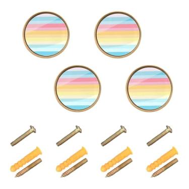 Imagem de CEBUGI Conjunto de 4 puxadores de gaveta redondos listrados coloridos com parafusos puxadores de armário de cozinha para gaveta porta guarda-roupa cômoda