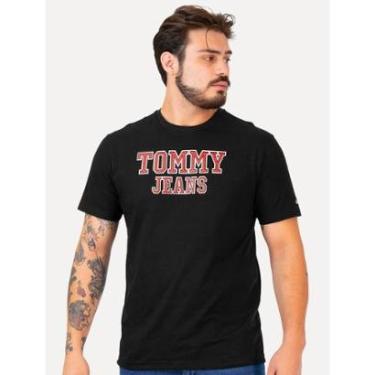 Imagem de Camiseta Tommy Jeans Masculina Regular College Print Preta-Masculino