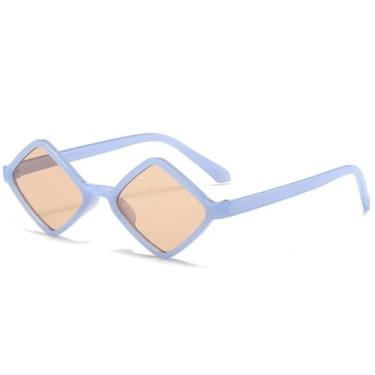 Imagem de Óculos de sol com armação pequena em formato de losango, feminino, masculino, fashion, personalidade, para dirigir, viagem, UV400 (azul champanhe)
