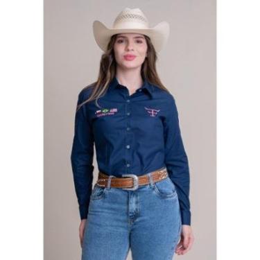 Imagem de CAMISA COMPETIÇÃO FEMININA MANGA LONGA TEXAS FARM - CAP007 - AZUL MARINHO/ ROSA PINK-Feminino