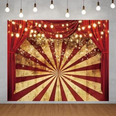 Imagem de 3 x 2,4 m, pano de fundo de circo, cortina vermelha, tema de carnaval, decorações de festa, chá de bebê, festa de aniversário, potrait banner, cabine fotográfica, mesa de bolo