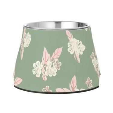 Imagem de Burbuja Tigela de ração para animais de estimação de aço inoxidável Flowers para comida e água, antiderrapante para cães médios e gatos, 590 ml