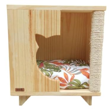 Imagem de Casa Toca Para Gato Em Madeira Com Arranhador E Almofada
