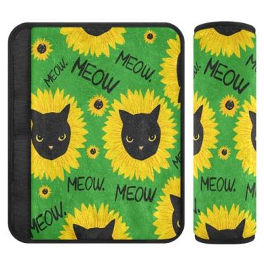 Imagem de Burbuja Black Cat Heads Girassol Capa de Cinto de Segurança para Carro Macio Conforto Protetor de Cinto de Segurança para Alça de Ombro de Assento, 1 Par Médio