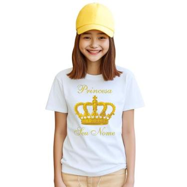 Imagem de Camiseta Coroa Dourada Princesa Camisa Personalizada Blusa Infantil e 